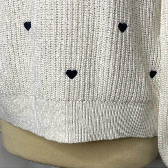 Lucky Brand White and Navy Blue Embroidered Heart Sweater - Picture 7 of 10